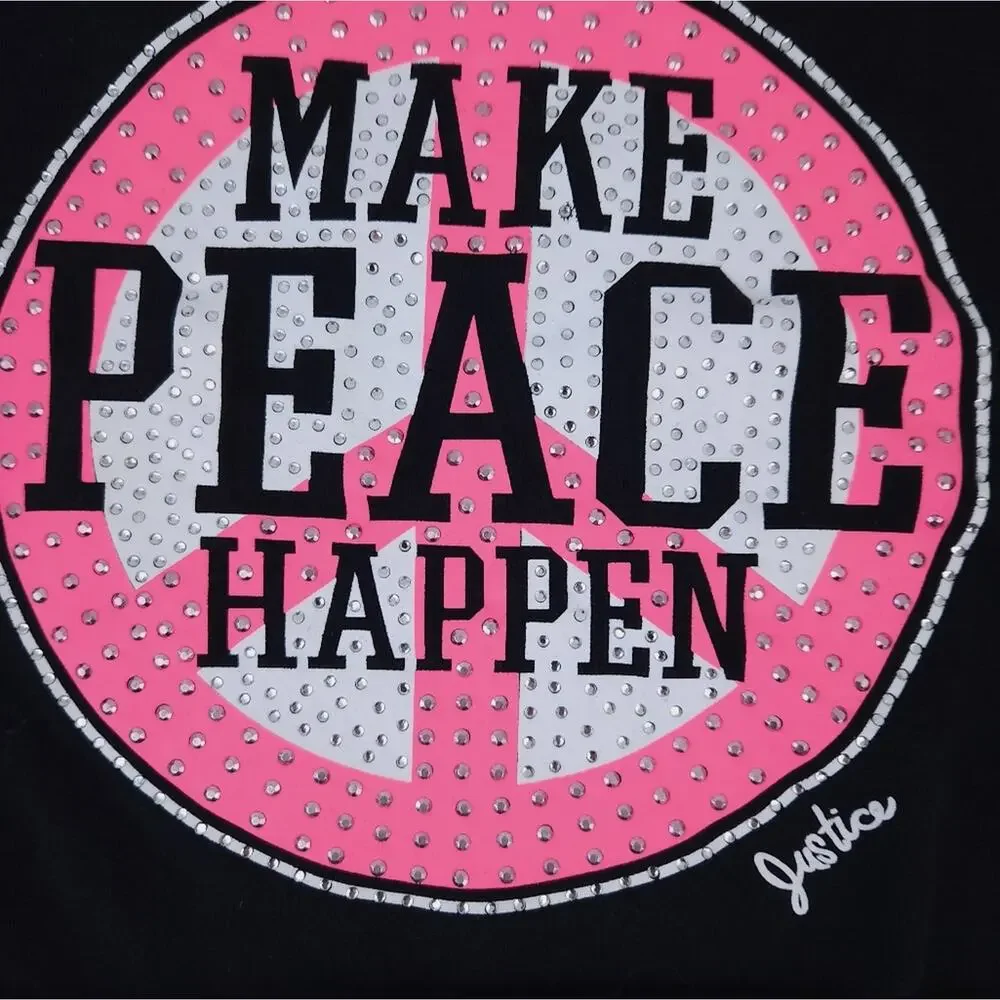 Justice Crop Sweatshirt Size 10 Make Peace Happen Studded Black Pink Hip Hop